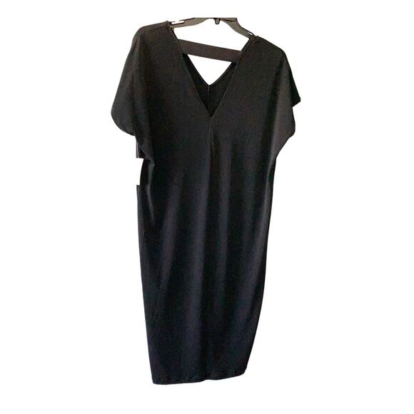 RACHEL ROY MIDI BODYCON DRESS, WOMENS, M, BLACK, CAP SLEE3VE, V-NECKLINE - Picture 2 of 11